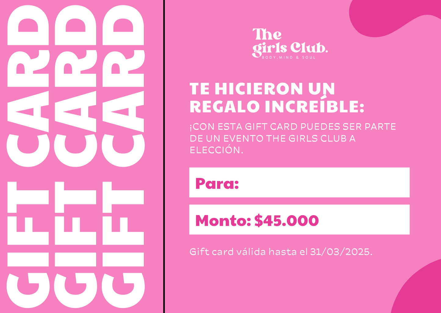 Tarjeta de regalo The girls Club