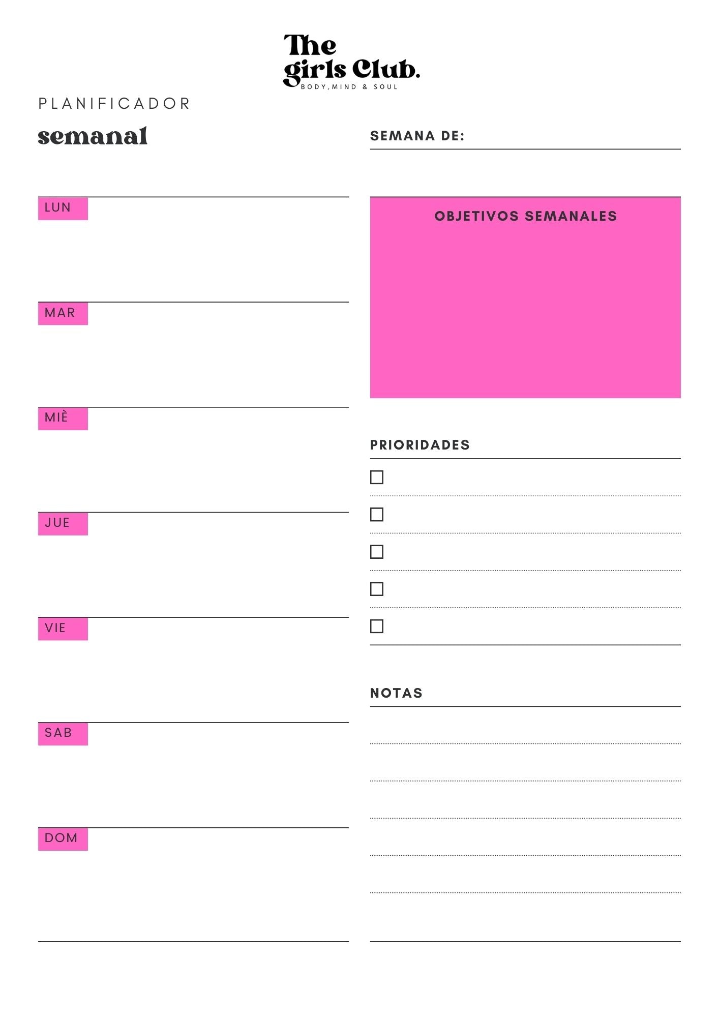 planner semanal TGC